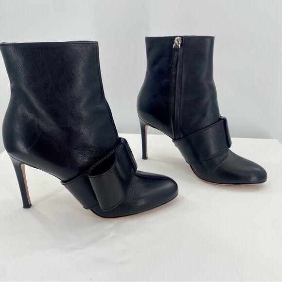 VALENTINO GARAVANI Black Leather Stiletto Ankle Booties Heels - Picture 3 of 14